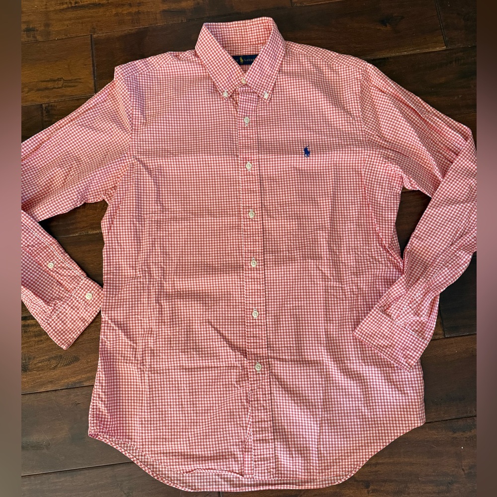 Ralph Lauren Men's Orange and White Checkered Shirt M